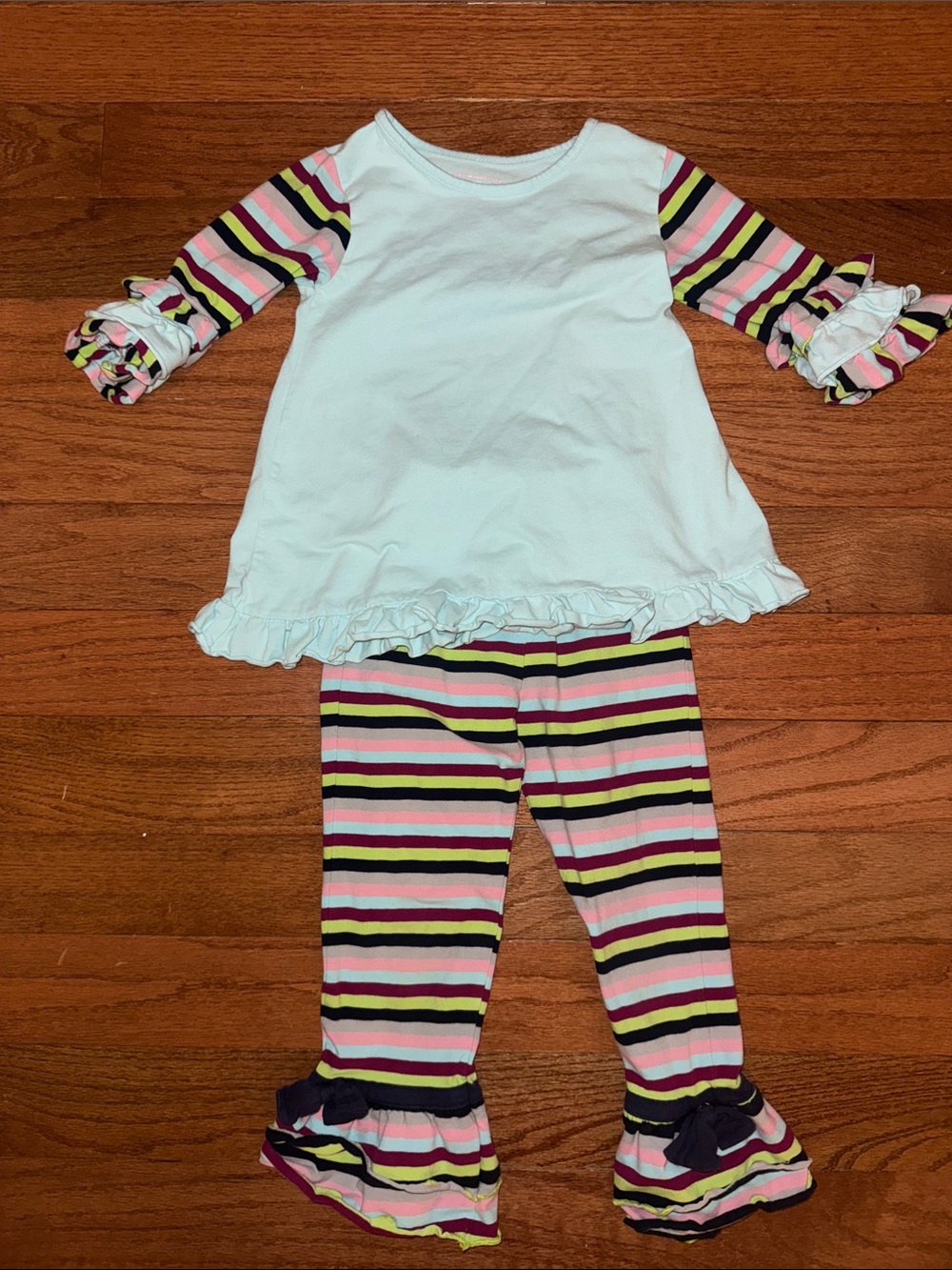 White Ruffle Top and Multicolor Striped Set for Kids